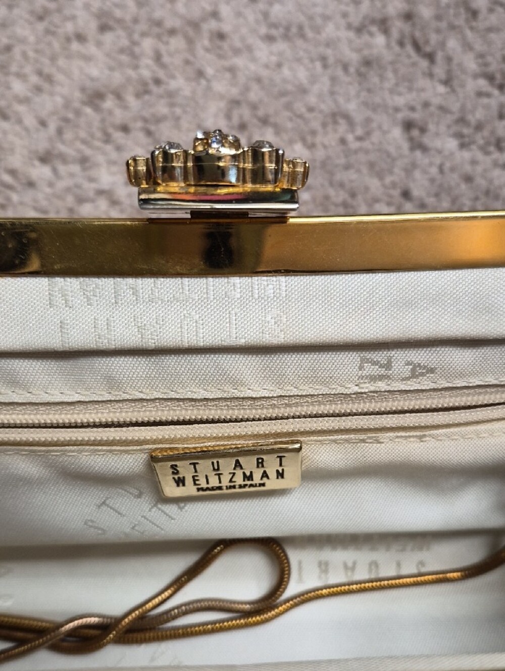 Stuart Weitzman Gold Metallic Crystal-Trim Evening Clutch - Picture 2 of 5